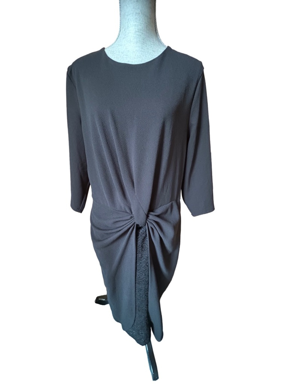 New York & Company Black Knot-Front Midi Dress Lace Insert XL Tall